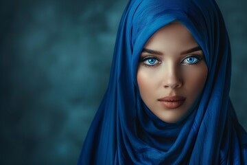 Wall Mural - beautiful muslim woman with hijab on dark background