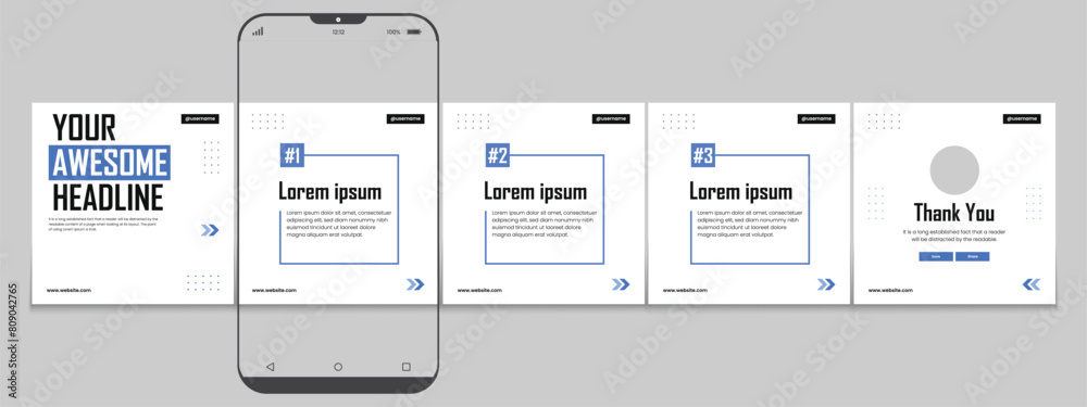 Set of LinkedIn carousel post, social media Instagram carousel post ...