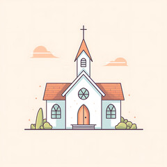 Church illustration, soft pastel colours, baptistic, catholic architecture, cartoon style, religious art for kids