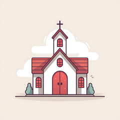 Church illustration, soft pastel colours, baptistic, catholic architecture, cartoon style, religious art for kids