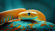 yellow snake laying on top of a rock close up. AI Generated