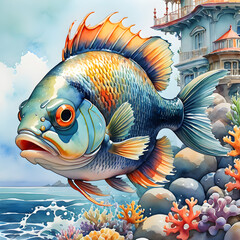 Wall Mural - goldfish in aquarium