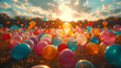 Vibrant Birthday Balloons: Festive Celebration! Cheerful scene with colorful balloons against bright sky or backdrop. Tags: Birthday, celebration, party, colorful. Wide-angle lens, f/4 aperture, ISO 2