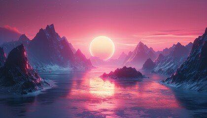 Wall Mural - a beautiful pink and purple sky with a large sun in the middle by ai generated image