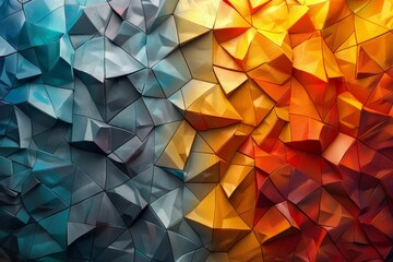 Poster - This image displays an eye-catching geometric abstraction with contrasting orange and blue hues symbolizing balance and duality