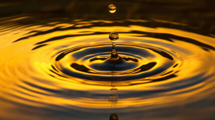Poster - Water droplet creating ripples in golden sunset light