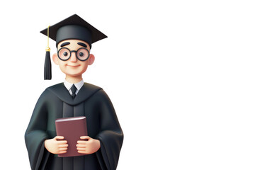 Wall Mural - A cartoonish man in a graduation gown holding a book