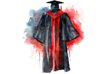 Poster - A graduation gown is shown with red and black stripes