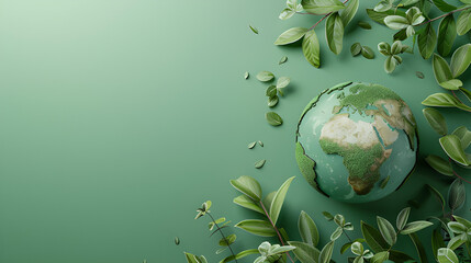 Wall Mural - Ecology concept with green tree and earth on green background