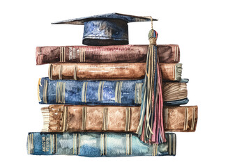 Wall Mural - A stack of books with a cap on top and a tassel hanging from it