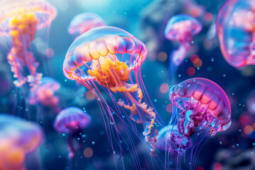 Wall Mural - Ethereal Ballet of Jellyfish in the Ocean