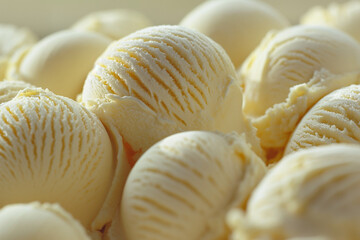 Sticker - Close-up of multiple scoops of creamy vanilla ice cream, ideal for summer treats and dessert recipes concepts