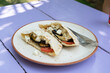 Vegetarian pita with eggplant, tomatoes and tofu.