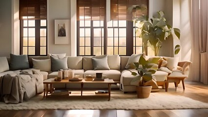 Poster - Well-Furnished Living Room With Abundant Windows Generative AI