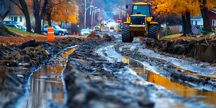 Preparing sewer system for new road construction in Lititz Pennsylvania USA. Concept Road Construction, Sewer System, Lititz, Pennsylvania, Infrastructure Maintenance