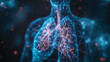 illustration of a Lung with a network of bright blue lines outlining its anatomy, style, educational, science, medicine