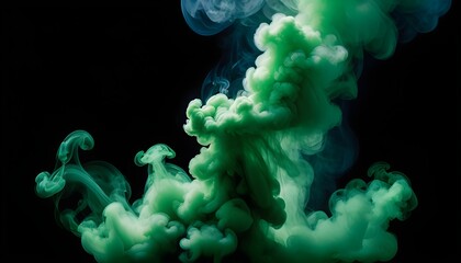 green smoke spread isolated on black background create with ai