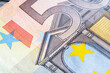 Close up fragment of 50 Euro description on banknote Horizontal image.