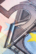 Close up fragment of 50 Euro description on banknote Vertical image.