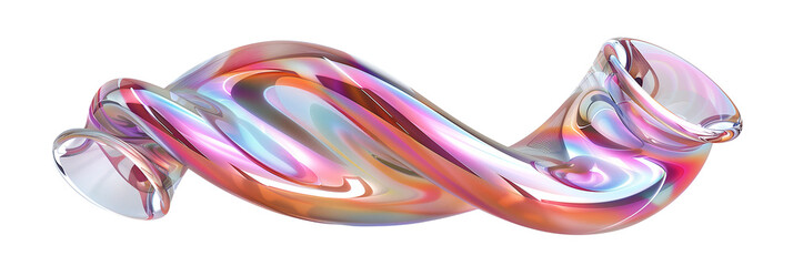 Fototapete - 3D iridescent glass helix shape, twisting motion, isolated on transparent background
