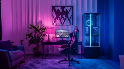 Modern gaming room with gaming chair and pc