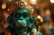 green colored Hanuman statue closeup image