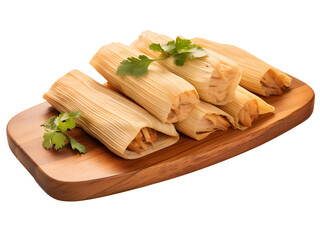 pasta roll with cheese and mint leaves on wooden plate