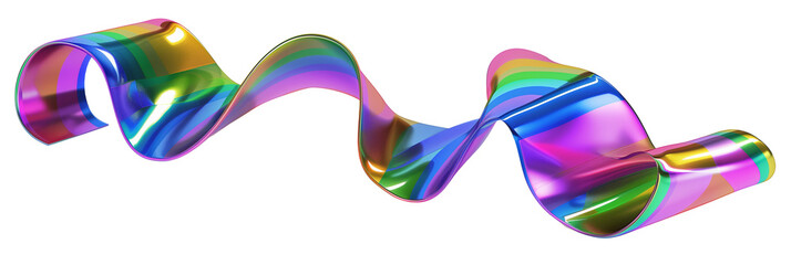 Wall Mural - 3D metallic rainbow ribbon shape, twisting form, isolated on transparent background