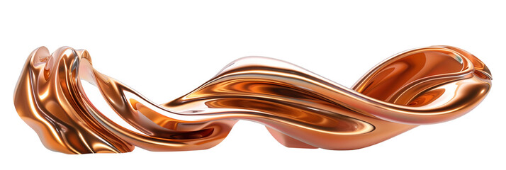 Wall Mural - 3D copper liquid strand, twisted form, isolated on transparent background