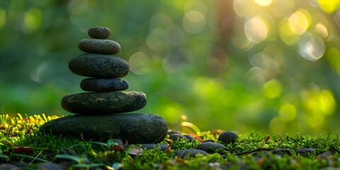 Wall Mural - Guided Mindfulness Practices in Nature A Serene Stone Cairn for Therapeutic