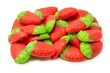 Jelly strawberry candies isolated on a white background. Top view. Delicious gelatin candies.