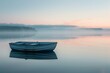 Tranquil boat on a misty lake at dawn