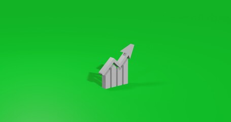 Poster - Isolated realistic white chart up symbol front view with shadow. 3d illustration on green chroma key background