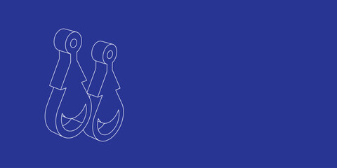 Poster - The outline of a large earrings symbol made of white lines on the left. 3D view of the object in perspective. Vector illustration on indigo background