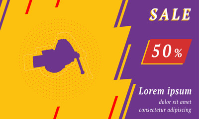 Poster - Sale promotion banner with place for your text. On the left is the vise symbol. Promotional text with discount percentage on the right side. Vector illustration on yellow background