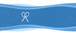 Blue wavy banner with a white crossed tennis rackets symbol on the left. On the background there are small white shapes, some are highlighted in red. There is an empty space for text on the right side