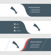 Set of blue grey banner, horizontal business banner templates. Banners with template for text and down arrow. Classic and modern style. Vector illustration on grey background