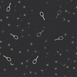 Seamless pattern with stars, tennis racket symbols on black background. Night sky. Vector illustration on black background