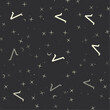 Seamless pattern with stars, square root symbols on black background. Night sky. Vector illustration on black background