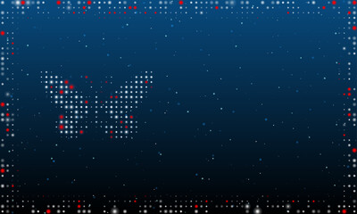 Poster - On the left is the butterfly symbol filled with white dots. Pointillism style. Abstract futuristic frame of dots and circles. Some dots is red. Vector illustration on blue background with stars