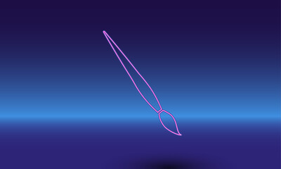 Poster - Neon artistic brush symbol on a gradient blue background. The isolated symbol is located in the bottom center. Gradient blue with light blue skyline