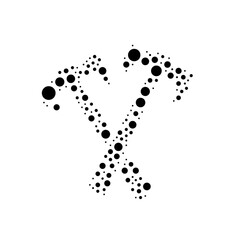 Poster - A large crossed axes symbol in the center made in pointillism style. The center symbol is filled with black circles of various sizes. Vector illustration on white background