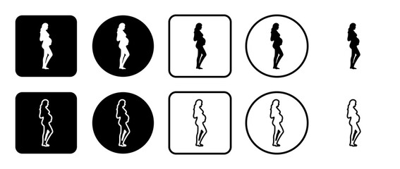 Poster - Icon set of pregnant woman symbol. Filled, outline, black and white icons set, flat style.  Vector illustration on white background