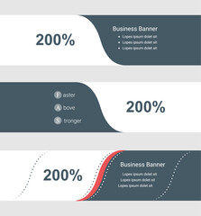 Poster - Set of blue grey banner, horizontal business banner templates. Banners with template for text and 200 percent symbol. Classic and modern style. Vector illustration on grey background