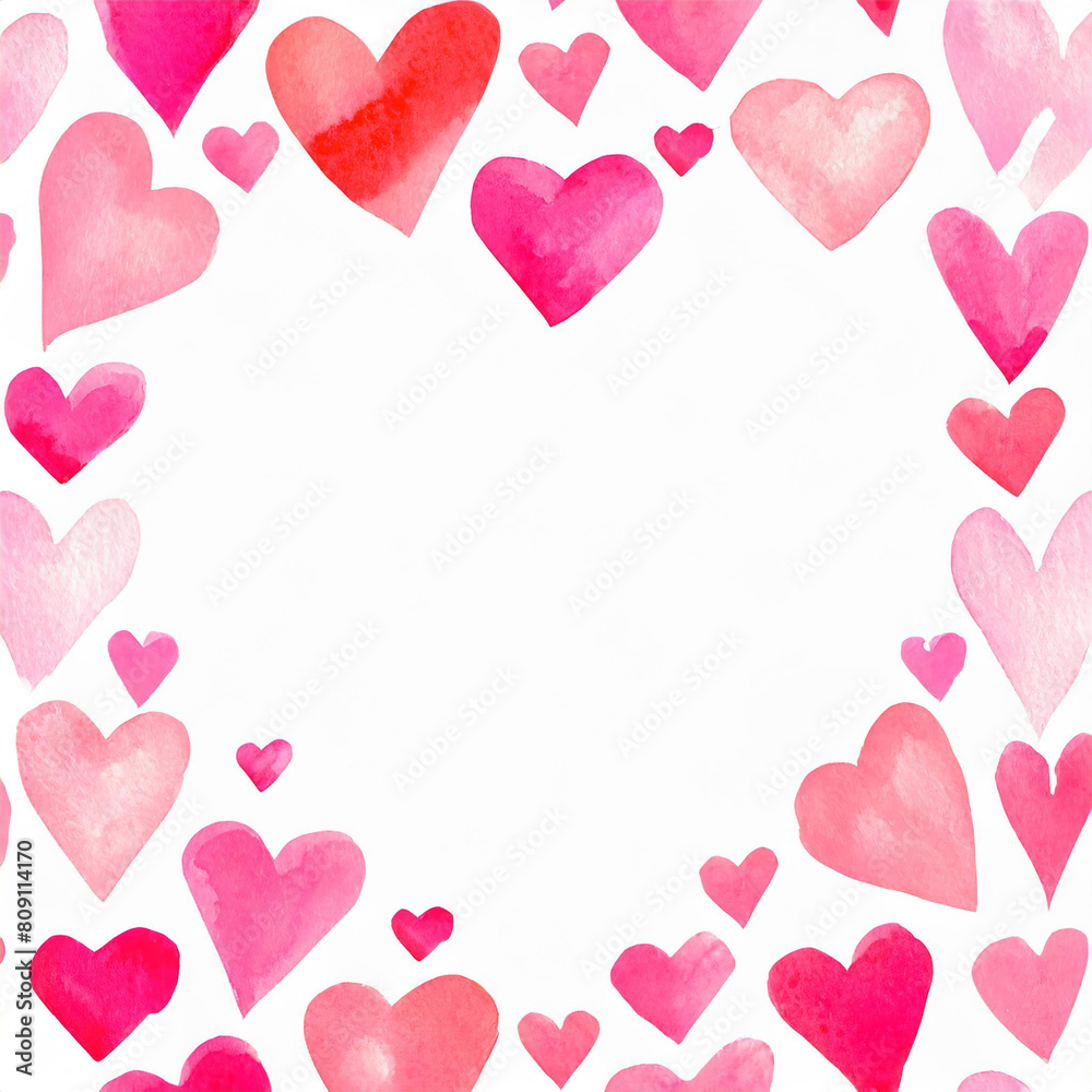 Watercolor heart pattern frame border background Stock Illustration ...