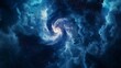 A blue and white spiral galaxy with stars in the background