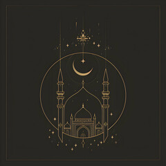 Wall Mural - Eid al adha islamic line art ,logo t-shirt poster design.Eid al adha, eid al fitr concept illustration background,Generative Ai