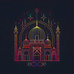 Poster - Eid al adha islamic line art ,logo t-shirt poster design.Eid al adha, eid al fitr concept illustration background,Generative Ai