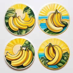 Wall Mural - Circular Banana Stickers showcasing mouthwatering illustrations of bananas