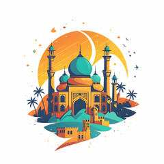 Wall Mural - Eid al adha islamic logo t-shirt, card, poster design.Eid al adha, eid al fitr concept illustration ,Generative Ai